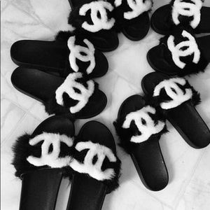 chanel slides with fur